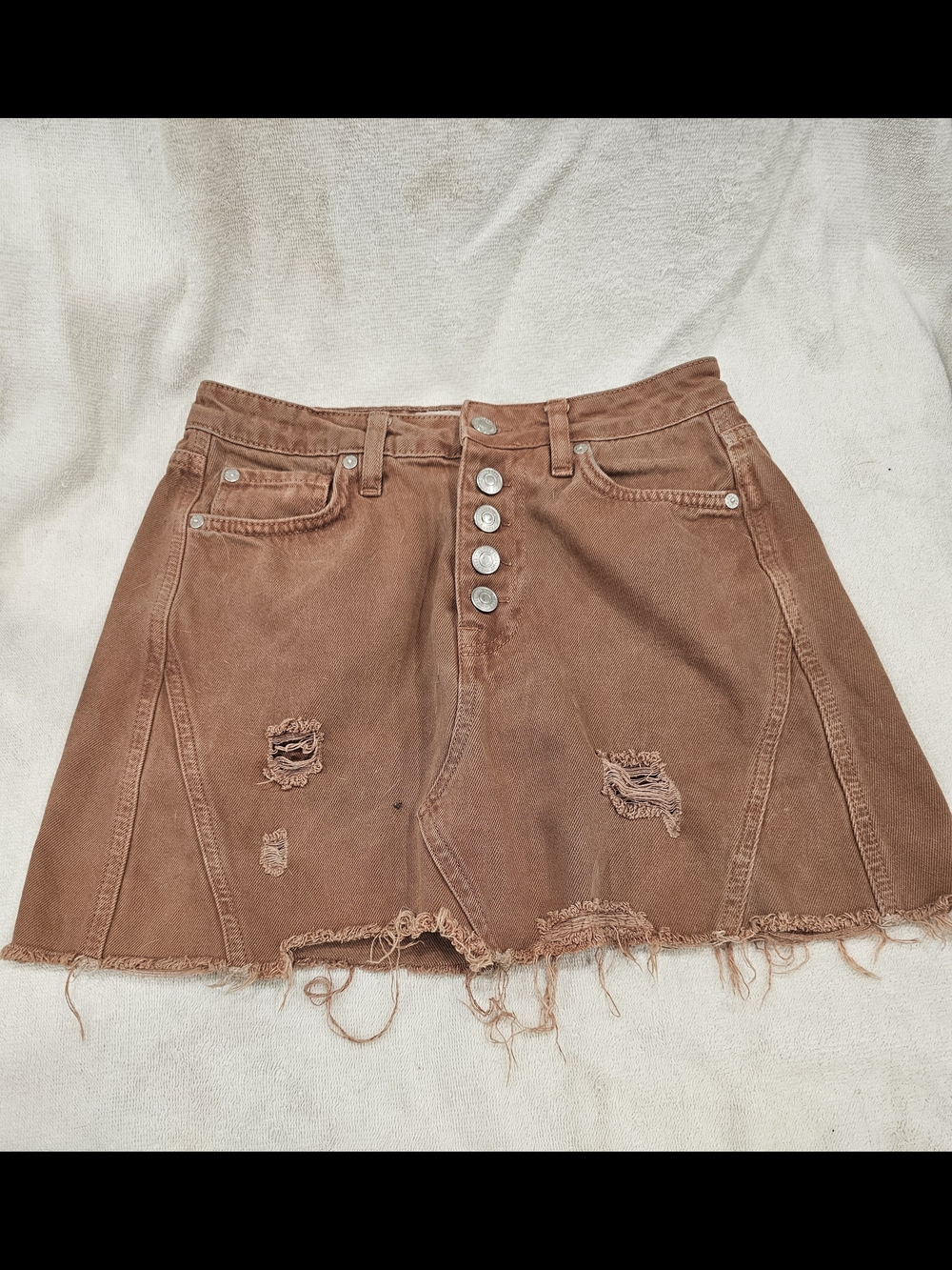 Free People Distressed Denim Mini Skirt in Rust Brown Size 26
